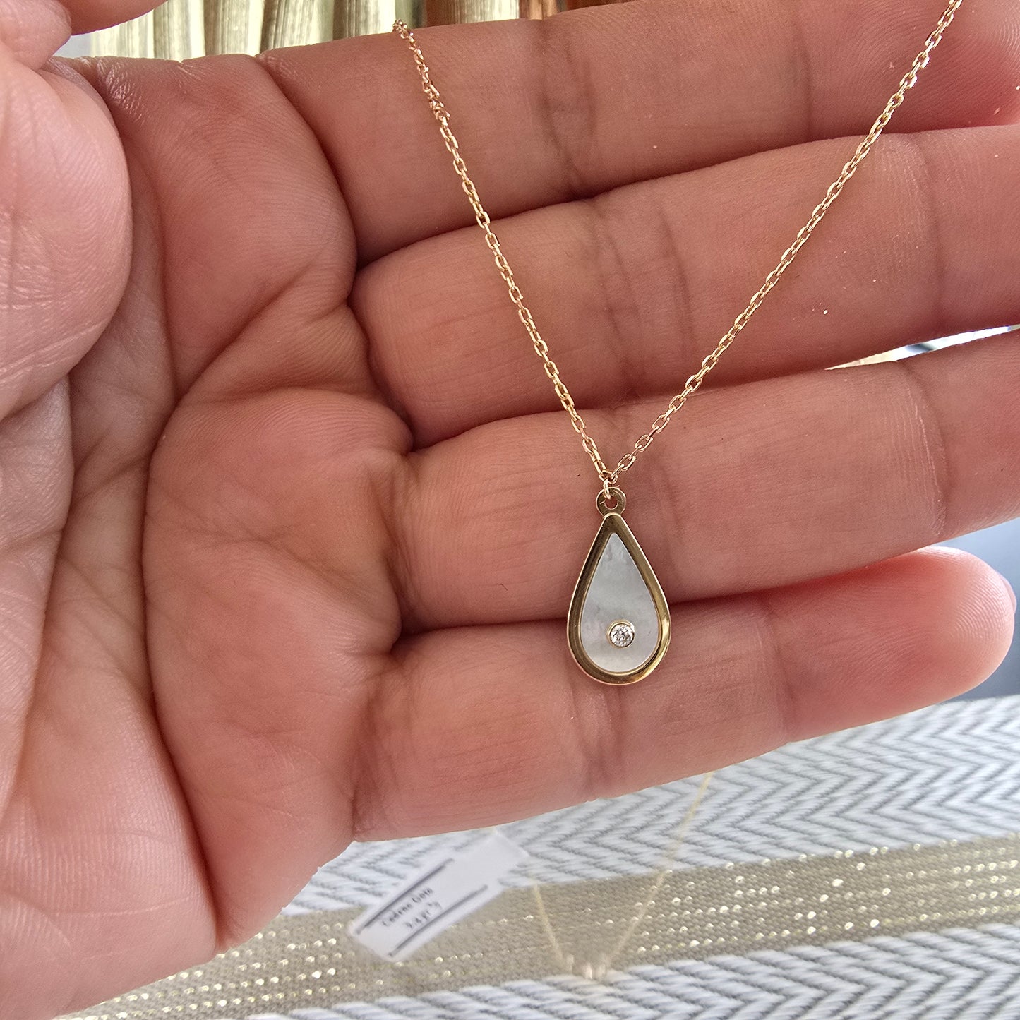 Set de cadena gota de madre perla de 45 cm extensible en Oro18kilates italiano amarillo de 2.4 gramos