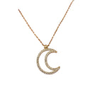 Juego de cadena de lunas con circonitas blancas, extensible, en oro amarillo italiano de 18 kilates