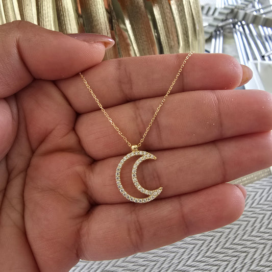 Set de cadena de luna con zircones blanco de 45 cm extensible en Oro18kilates italiano amarillo 2.4 gramos