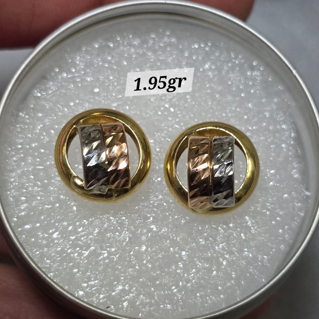 Earrings in 3 gold with butterfly backs, 8mm, 1.95g, in 18karat Italian gold