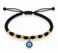 Black woven bracelet with gold beads – solid 18k gold