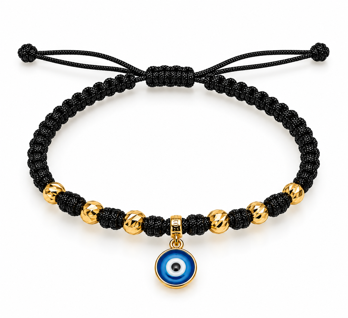 Black woven bracelet with gold beads – solid 18k gold