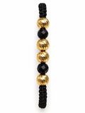 Black woven bracelet with gold beads – solid 18k gold