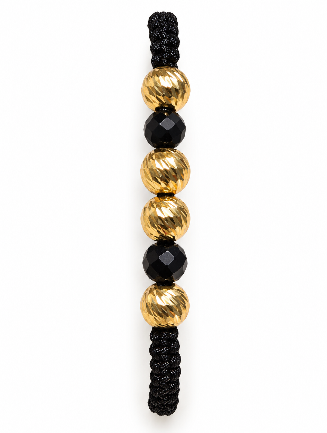 Black woven bracelet with gold beads – solid 18k gold