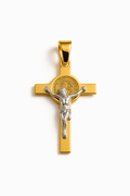 Colgante de Jesucristo en oro blanco y amarillo con diseño láser