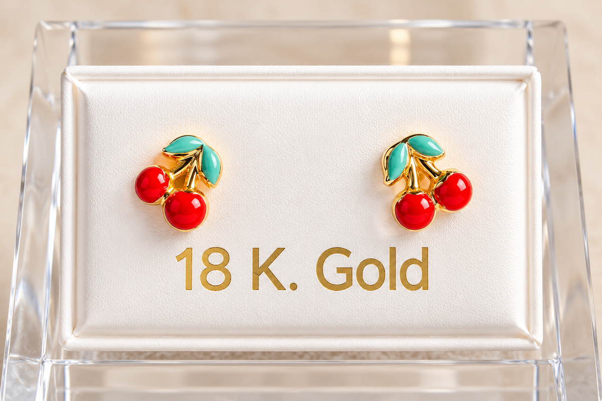 Cherry stud earrings – solid 18k gold