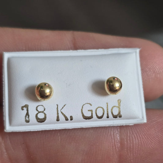 Zarcillos bola lisa tapa de rosca de seguridad de 0.4 gramos en Oro18kilates italiano amarillo
