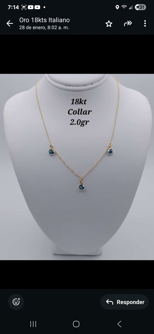Cadena de 45 cm con colgantes de ojo turco azul en Oro18kilates italiano de 2 gramos