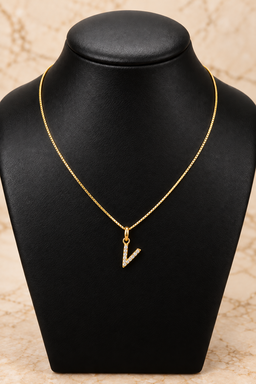 Letter V pendant necklace – solid 18k gold